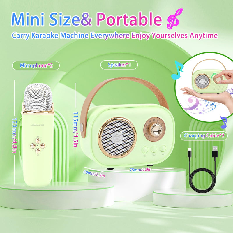[AUSTRALIA] - Mini Karaoke Machine for Kids,Portable Bluetooth Speaker with 2 Wireless Microphone,Toys for Girls Boys Gifts,Retro Speaker Set Stereo Sound Enhanced Bass for Home Party Birthday (Green) Green 
