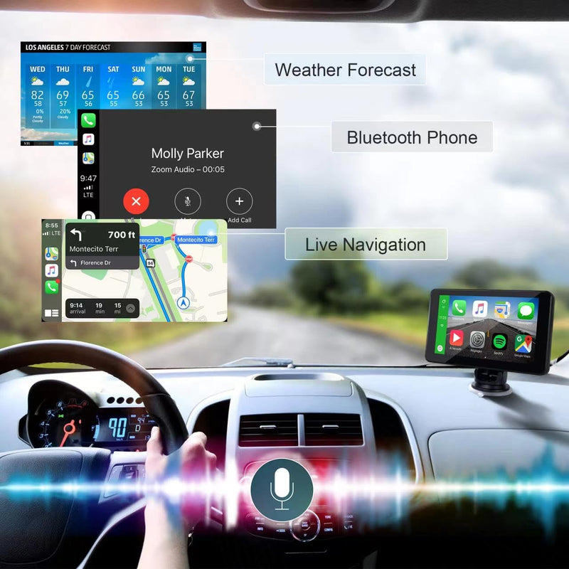 Apple Carplay Screen for Car, 7" HD Portable Car Stereo Touch Screen for Apple Carplay & Android Auto, Audio Receivers with Voice Control, Mirror Link, Bluetooth, Siri, AirPlay,GPS Navigation 7 Inch CarPlay