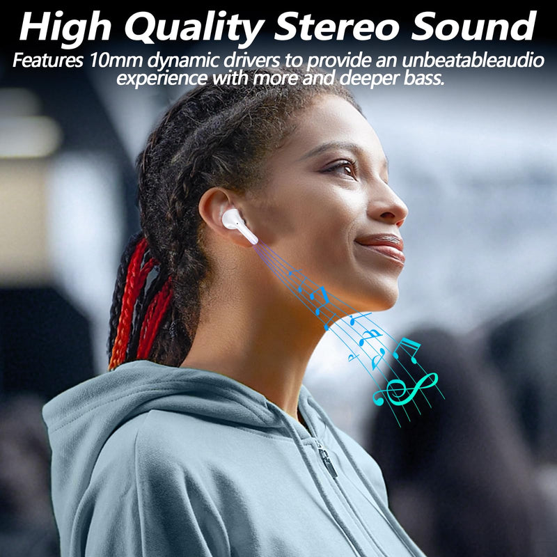 kurdene P3 Wireless Earbuds Bluetooth 5.3 Headphones, Deep Bass Stereo with Microphone Earphones in-Ear, Immersive Premium Sound Ear Buds for iPhone, Android-Clear Clear