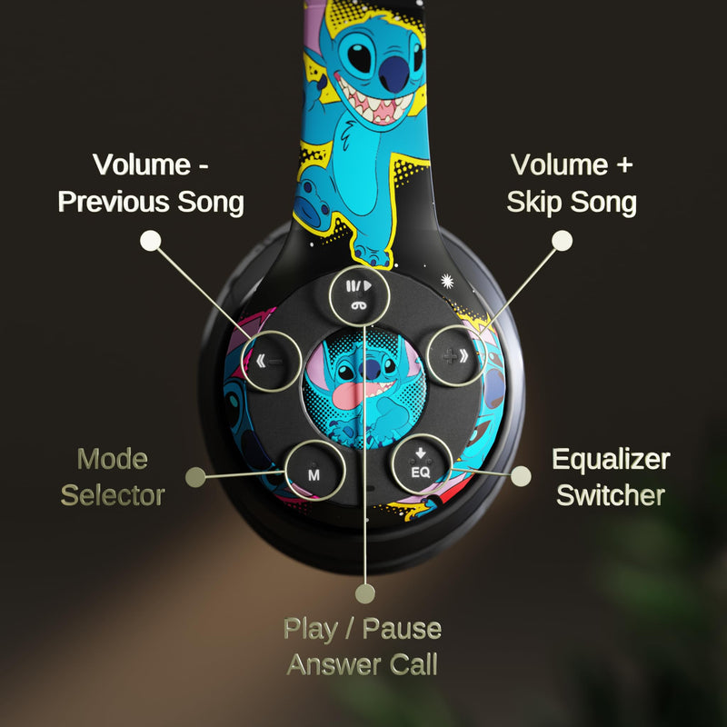 iJoy Disney Lilo & Stitch Bluetooth Over-Ear Headphones, Wireless Foldable Headset with Built-in Microphone for Adults and Kids, Comfortable Auriculares: Electronics Stitch Galactic
