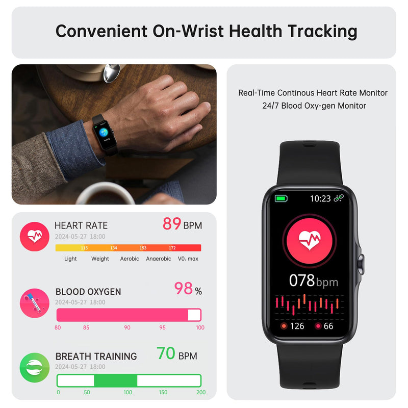Health Fitness Tracker, Smart Watch with 24/7 Heart Rate and Blood Oxy-gen Monitor, Sleep Tracker with IP68 Waterproof, Activity Tracker Pedometer Step Counter for Women Men