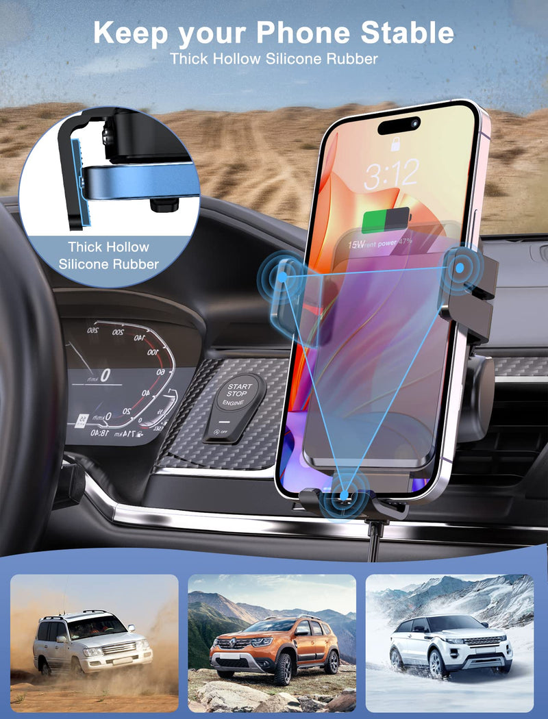 Wireless Car Charger, MOKPR Auto-Clamping Car Mount 15W/10W/7.5W Fast Charging Air Vent Car Phone Mount Compatible with iPhone 15/14/13/13 Pro/12 Pro Max/12 pro/12/11/10 Series, Samsung Galaxy Series Black