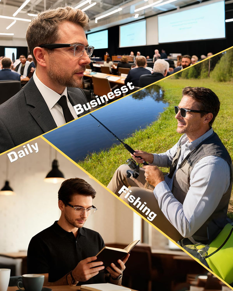 AI Smart Glasses, Bluetooth Glasses for Men & Women, Instant Recording Translation Glasses, UV-Adjustable Blue Light-Blocking Glasses with Dual Speakers for Travel, Work, Business Grey