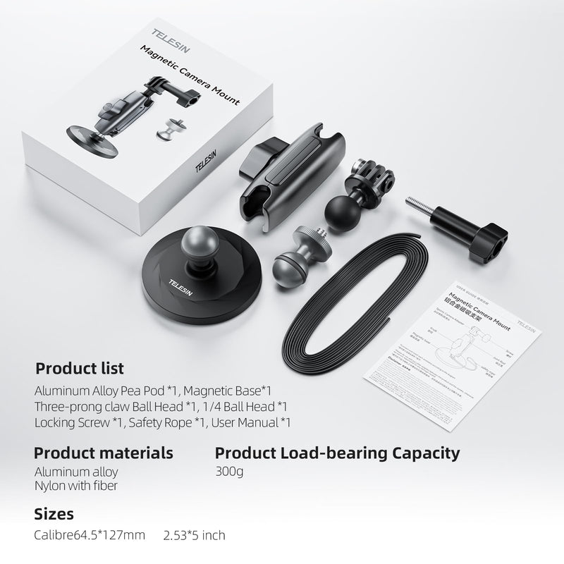 TELESIN Magnetic Mount Magnet Metal Mounts Accessories for Action Camera, 360 Quick Release Car Holder Attach for GoPro Max Hero 12 11 10 9 8 7 6 Insta360 X2 X3 Go3 Ace Pro DJI Action 4 Osmo Pocket 3 Magnetic Car Mount
