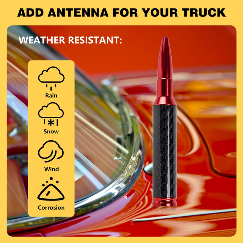 Carbon Fiber Truck Antenna for Chevy Silverado 1500 2500 3500 & GMC Sierra 1999-2025 2026,Chevy Silverado Antenna Truck Accessories,Short Car Video Antennas (5.5''-Red Carbon Fiber 50 Cal Bullet) Red 5.5 inch