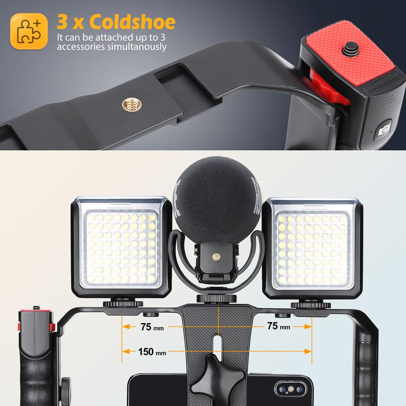 Neotter Smartphone Video Rig, Filmmaking Vlogging Cage, Phone Stabilizer Tripod Mount with Wireless Remote Shutter for All iPhone and Android Smartphones