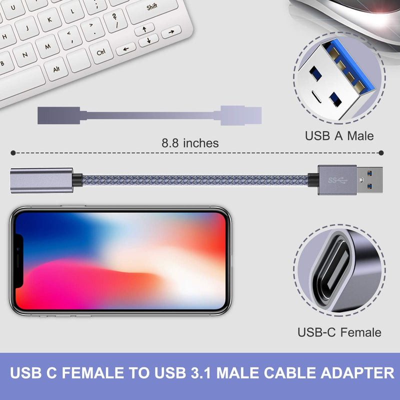 [AUSTRALIA] - Basesailor USB C Female to USB 3.0 Male Adapter 0.75FT 2Pack,USB 3 to USBC Adapter,iPhone 16 15 Pro Max Charger,5Gbps Type C Cable Converter for iPhone 14 Plus,iPad Mini,Samsung Galaxy S24,Z Fold Flip Gray 