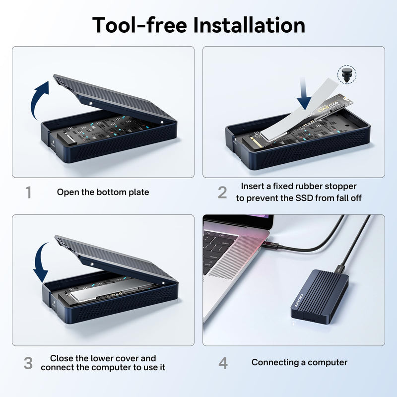 ANYOYO 40Gbps M.2 NVMe SSD Enclosure Tool Free Installation Aluminum USB 4 NVMe SSD Enclosure Compatible with Thunderbolt 5/4/3/USB 4/3.2/3.1/3.0/2.0 for M&B+M-Key SSD 2230/2242/2260/2280(TBU405M1) TBU405