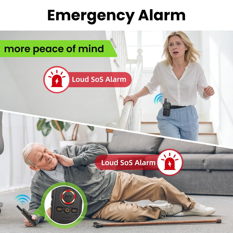 [AUSTRALIA] - Wireless Home Security Intercom System with VOX Hands-Free & SOS Alarm, 1.5 Mile Long Range 2-Way Intercom, Large PTT Buttons, Portable Intercom for Elderly, Caregivers, House & Business (2 Pack) SET 1 