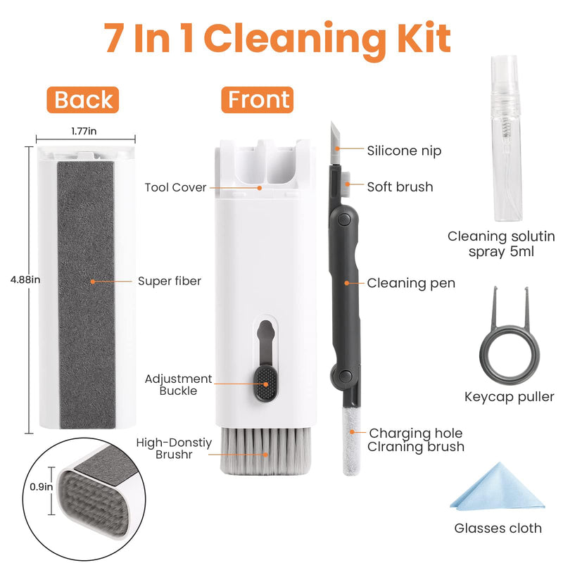 7 in 1 Electronic Cleaner kit, Cleaning Kit for monitor Keyboard Airpods MacBook iPad iPhone iPod, Screen Dust Brush Including Soft Sweep, Swipe, Airpod Cleaner Pen, Key Puller and Spray Bottle (Grey) Grey