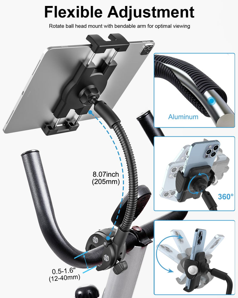 [AUSTRALIA] - woleyi Gooseneck Treadmill Tablet Holder, Exercise Bike Handlebar Clamp for Spin Bike Peloton, Indoor Stationary Bicycle, Elliptical, Stroller for 4.7-13" iPad Pro Air Mini, Phone, Galaxy, Fire, Ebook 