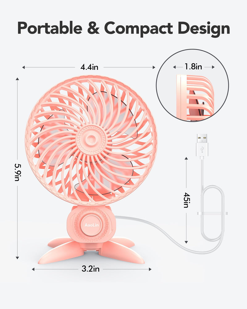 USB Small Fan, Desk Fans with CVT Variable Speeds, Strong Cooling Airflow, Quiet Portable, Desktop Mini Personal Fan for Room, Home,Office, Bedroom-USB Powered Pink