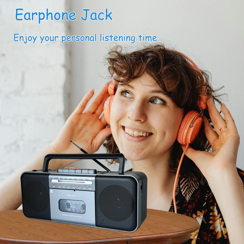 Portable Cassette Tape Player Recorder,AM/FM/SW Radio Stereo with Bluetooth,USB/SD, Big 10W Speaker,Record to Cassette/U Disk/SD Card via Mic, MP3 Converter, Earphone Jack,AC/DC Powered Black