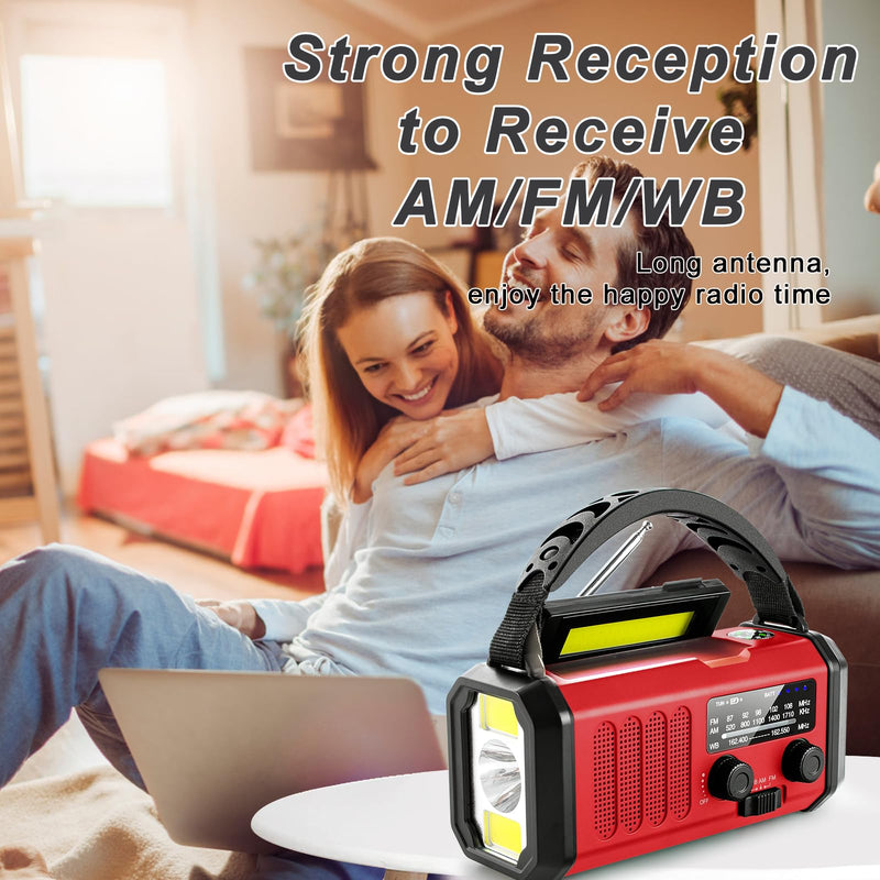 Emergency Radio,10000mAh Solar Radio, Hand Crank Radio, NOAA/AM/FM Weather Radio, USB Type-C Charging,Dynamo Radio,Polymer Battery,Torch & LED Reading Light, SOS Alarm,Compass for Camping Red