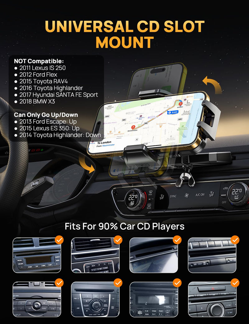 CD Phone Holder for Car, Stable CD Slot Mount for Thick Cases, 360° Viewing | Fits most 4–7-inch smartphones and GPS devices, including iPhone, Samsung Galaxy, Google Pixel, Motorola, Huawei, LG and more Purple