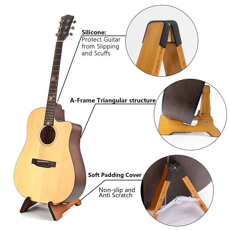Wooden Electric Guitar Stand, X-Frame Style Guitar Stands Floor, Folding Guitar Stand for Acoustic Electric Classical Bass Guitars, Portable Instrument Holder with Soft Rubber Covering