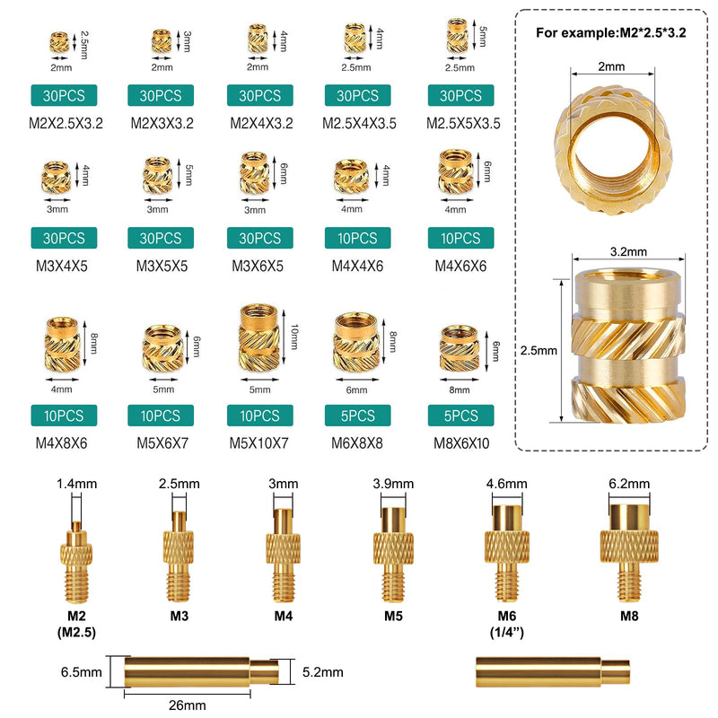 310-Piece Threaded Insert Soldering Tips Set, 100 W LCD Adjustable Temperature Soldering Iron with 6 Soldering Tips, 300 Thread Inserts M2 M2.5 M3 M4 M5 M6 M8 3D Print Melting Nuts etc