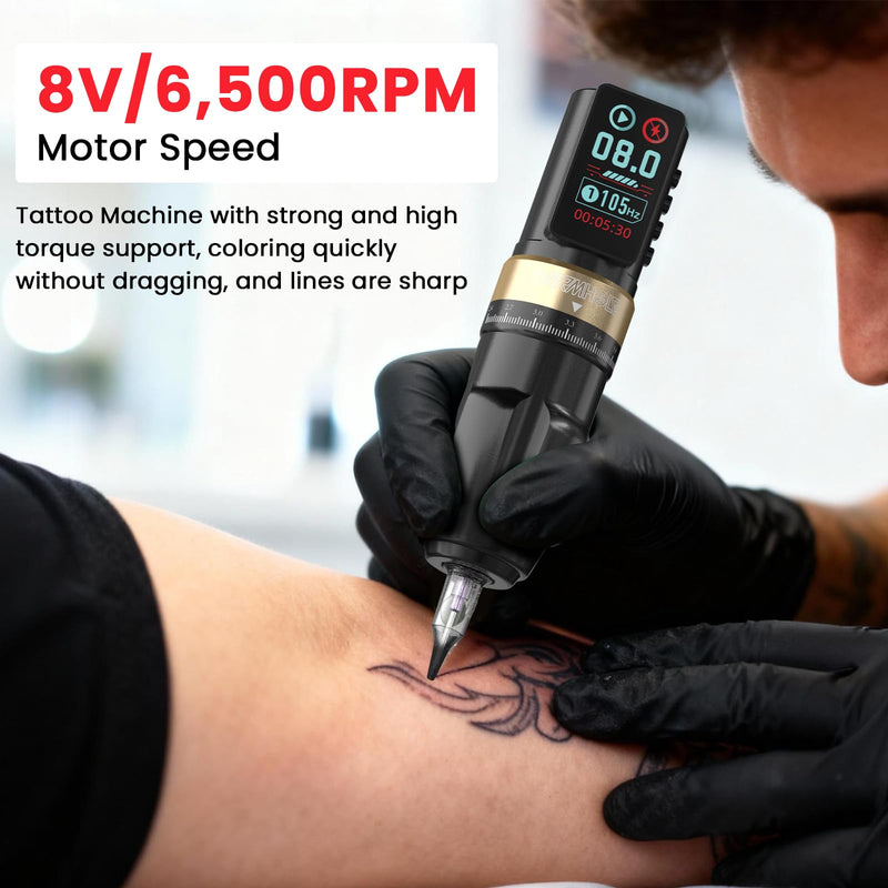 Wormhole Tattoo Gun Wireless Tattoo Machine with 2300mAh Battery, Multi-function Smart Tattoo Pen with 7 Adjustable Strokes Jump-start/Dot Work Mode Tattoo Supplies for Professional Tattooist HP99-A