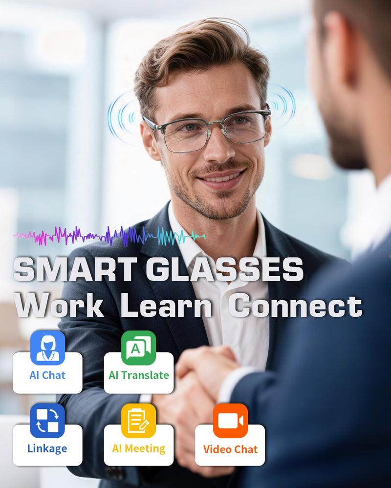 AI Smart Glasses, Bluetooth Glasses for Men & Women, Instant Recording Translation Glasses, UV-Adjustable Blue Light-Blocking Glasses with Dual Speakers for Travel, Work, Business Grey