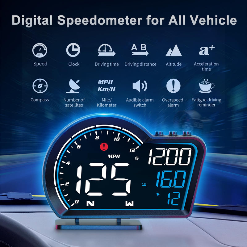 [AUSTRALIA] - SinoTrack HUD Digital GPS Speedometer for Car Universal Heads Up Display Oversize Screen Large LCD MPH Speedometer Speed Fatigued Diving Alert Over-Speed Alarm Compass for All Vehicle 