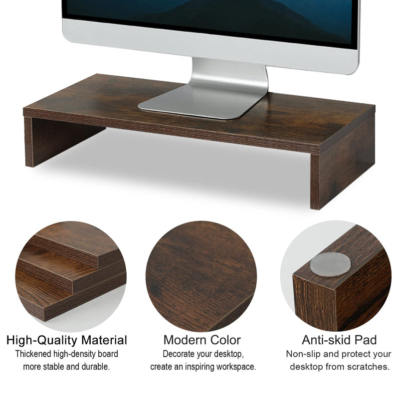 TEAMIX 2 Pack Rustic Brown Wood Monitor Stand Riser and 1 Pack 20 inch Rustic Brown Wood Monitor Stand Riser for Computer Desk Home Office Organization.