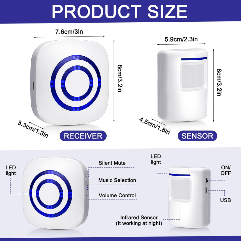 [AUSTRALIA] - Motion Sensor Alarm Wireless Driveway Alarm Indoor Home Motion Detector Long Range Security Alert Monitor System with 6 Sensor and 3 Receiver, 38 Chime Tunes and LED Indicators 