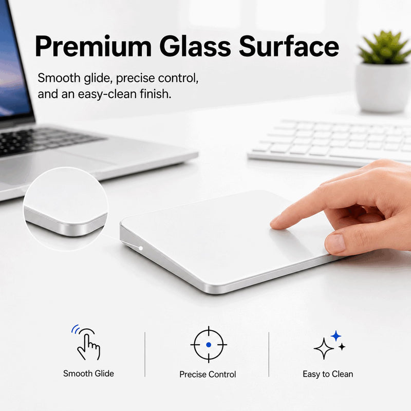 Wireless Trackpad for Mac & Windows with 2.4G USB, 7.5” Glass Surface Touchpad High Precision Multi-Gesture Control, Rechargeable & Portable Track Pad for Computer, MacBook, iMac, Laptop, PC