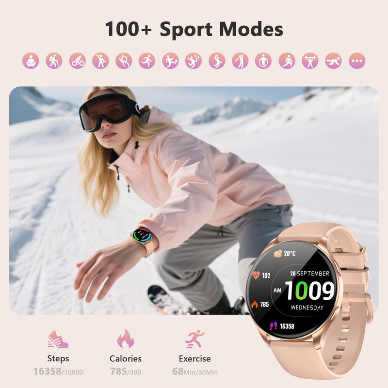 Blackview Smart Watch for Women(Make/Answer Calls), 1.43''AMOLED Touchscreen Fitness Tracker with 100+ Sports Modes, Heart Rate/SpO2/Sleep Monitor/2 Straps, Smartwatch for iPhone & Android W40-Gold Pink