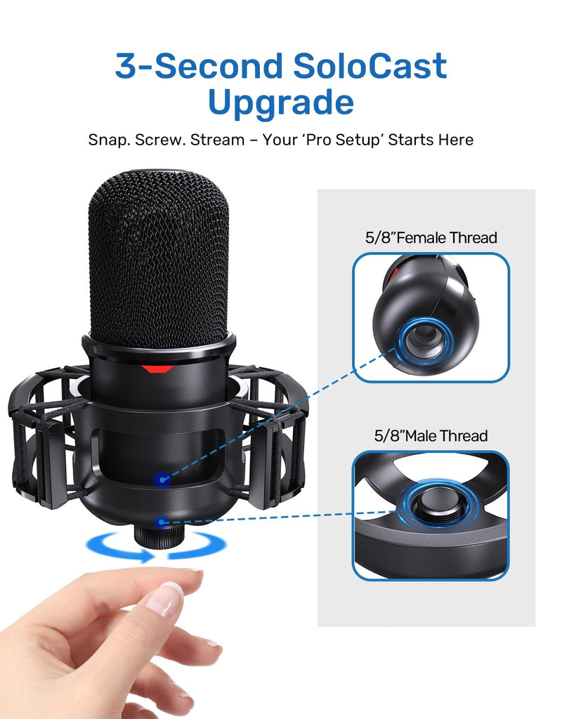 Custom Built for HyperX SoloCast Shock Mount, 2025 Upgrade Anti-Vibration Suspension Elastic Shock Mount Holder Clip Mics Stand Compatible with SoloCast Microphone