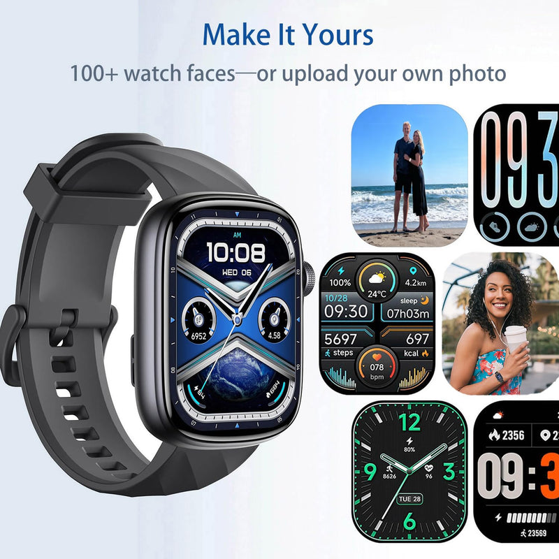 Smart Watch with Big Screen, Ultra HD 1.95" AMOLED Display (410×502 High Resolution) | 3ATM Waterproof | Heart Rate/Sleep Tracker | 130+ Sports/Fitness Modes, Bluetooth Calling, Smart Notifications