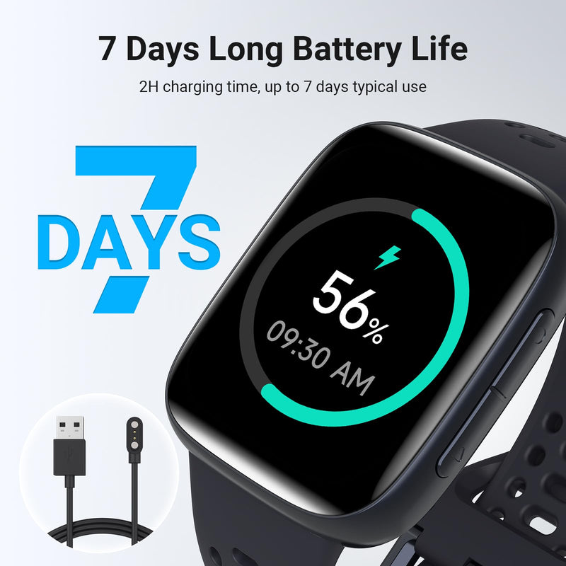 Smart Watches for Men (2 Bands), [1.85" AMOLED Screen] Fitness Tracker | Compatible with Android/iPhone, 3ATM Waterproof, Bluetooth Calls, AI Control, Heart Rate/SpO2/Sleep Monitor, 7 Days Battery Black