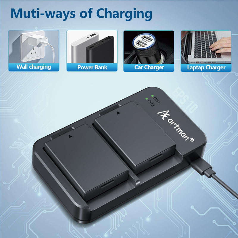 [AUSTRALIA] - Artman LP-E10 Battery and USB Dual Battery Charger for Canon EOS Rebel T7 T6 T5 T3 T100, Kiss X50 Kiss X70 EOS 1100D/1200D/1300D/2000D Digital Cameras(2-Pack 1600mAh) 