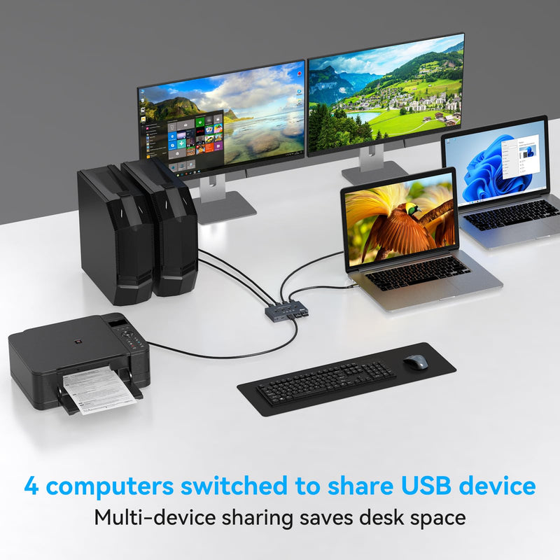[AUSTRALIA] - USB 3.2 Switch 4 Computers Share 4 USB Devices 4 Port USB Switcher for Mouse Keyboard Scanner Printer with Remote and Cables USB 3.2 4 PC dark gray 