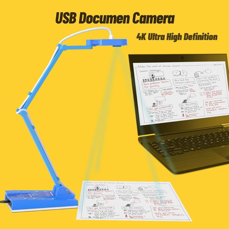 Mirabox 4K Ultra HD 3-in-1 15MP USB Document Camera/Webcam/Visualizer,Compatible with Mac OS,Windows,Chromebook for Live Demo,Web Conferencing,Distance Learning,Remote Teaching,Object Viewing Sapphire