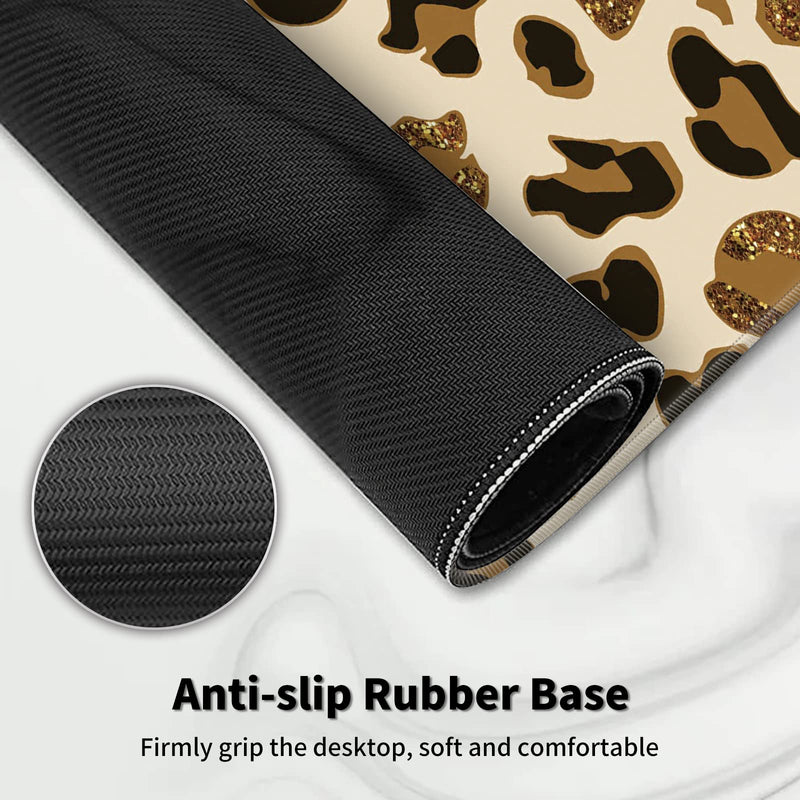 Leopard Glitter Mouse Pad Large with Coaster, 35.4"x15.7" Full Desk Mousepad Stitched Edges Non Slip Base Desk Pad Extended Large Gaming XXL Mouse Pad for Desk Office Home XXL-35.4"x15.7"x0.12" Leopard Glitter