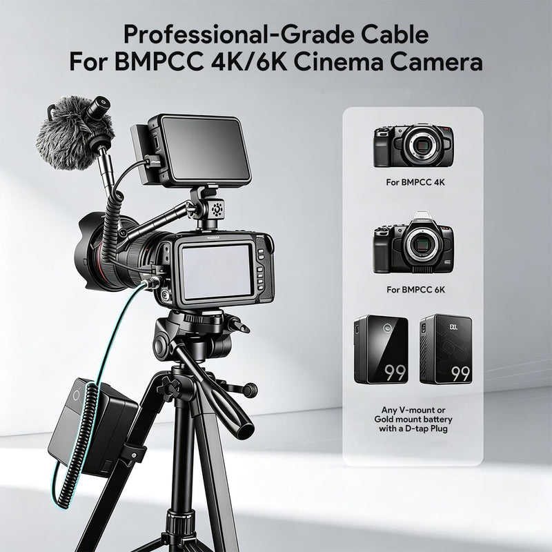 TAIFU D-Tap (P-Tap) to BMPCC 4K/6K Coiled Power Cable, Weipu SF6 2-Pin Female Connector Compatible with Blackmagic Pocket Cinema Camera 4K/6K, for V-Mount & Gold Mount Batteries, Extendable 15" to 47"
