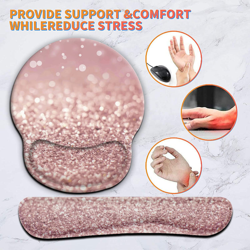 Ergonomic Mouse Pad Wrist Support Gel and Keyboard Wrist Rest Set for Laptop, Mac, Gaming and Office, Durable, Comfortable and Pain Relief + Coaster , Pink