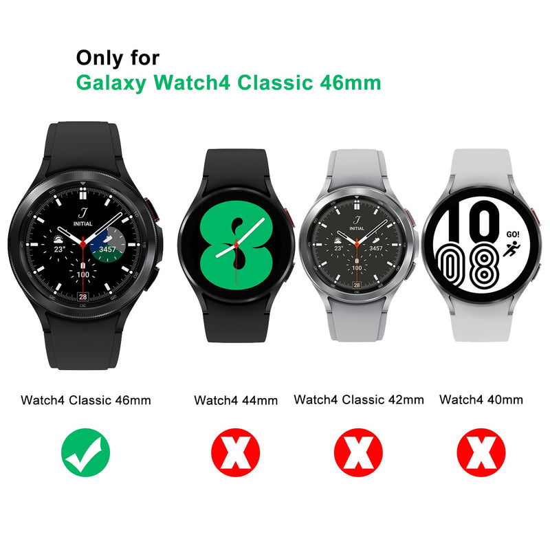 Luxury Case Designed for Samsung Galaxy Watch 4 Classic 46mm 2021, Rugged Military Protective Metal Bumper Case with Tactical Silicone Band for Men Silver Silicone