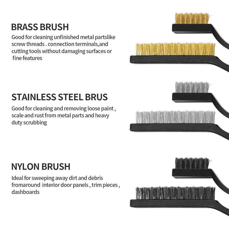 Hand Wire Brush Set, 9 Pieces, 3 x Nylon Brushes, 3 x Stainless Steel Brushes, 3 x Brass Wire Brushes, for Removing Stubborn Residues, Rust, Cleaning Grill, Rust, Oil Stains, Painting, Dust