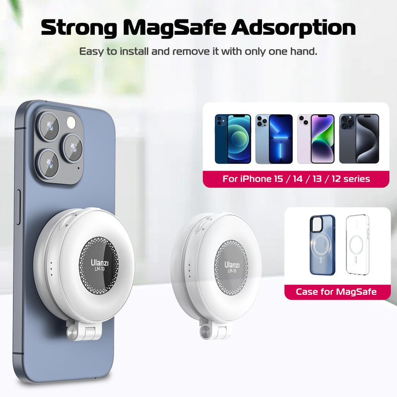 ULANZI Magnetic Selfie Light White, LED Fill Light Compatible with Magsafe, LED Selfie Ring Light Included Sticky Ring for Phones, for Selfies/Photography/TikTok/Zoom Calls/Video Conference Color