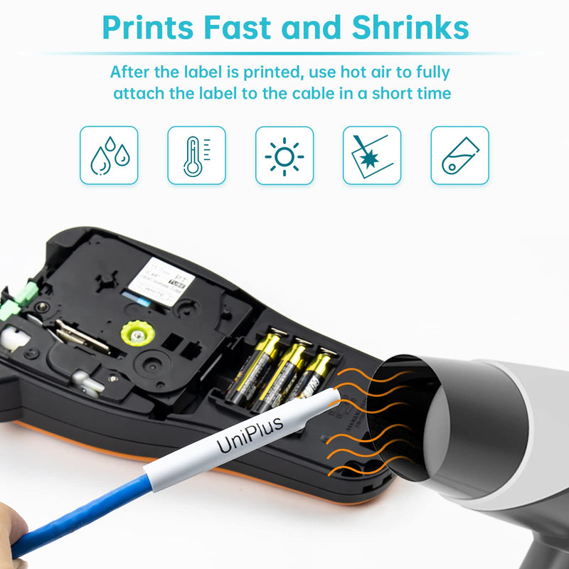UniPlus 3 x Compatible Heat Shrink Tube Replacement for Brother Hse-231 Hse231 Label Tape for Brother PT H500 E300VP E500 E550WVP P750WVP P700 E30011, 11.7 mm x 1.5 m, Black on White 11.7mm