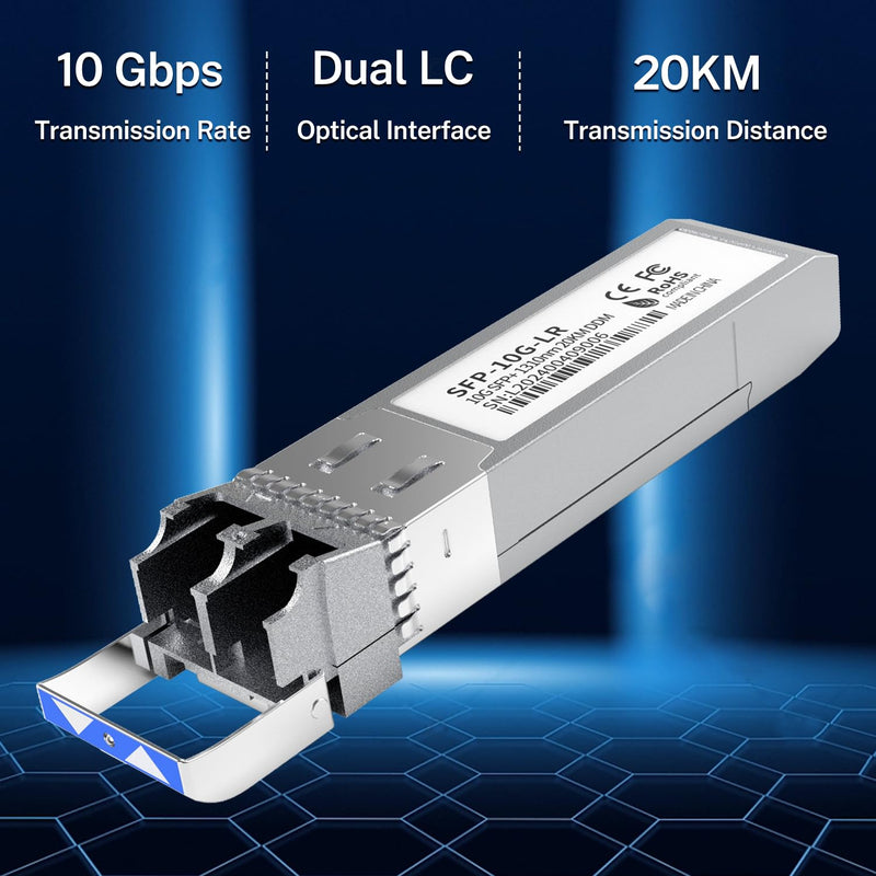 2Pack SFP+ LC 10GBase-LR Transceiver - 10G Single Mode Module, Compatible with Cisco SFP-10G-LR, Ubiquiti UF-SM-10G, Meraki, Mikrotik, Netgear, Aruba, TP-Link and More - 1310nm, SMF, 20km, DDM 2PCS 10G SFP to LC SingleMode