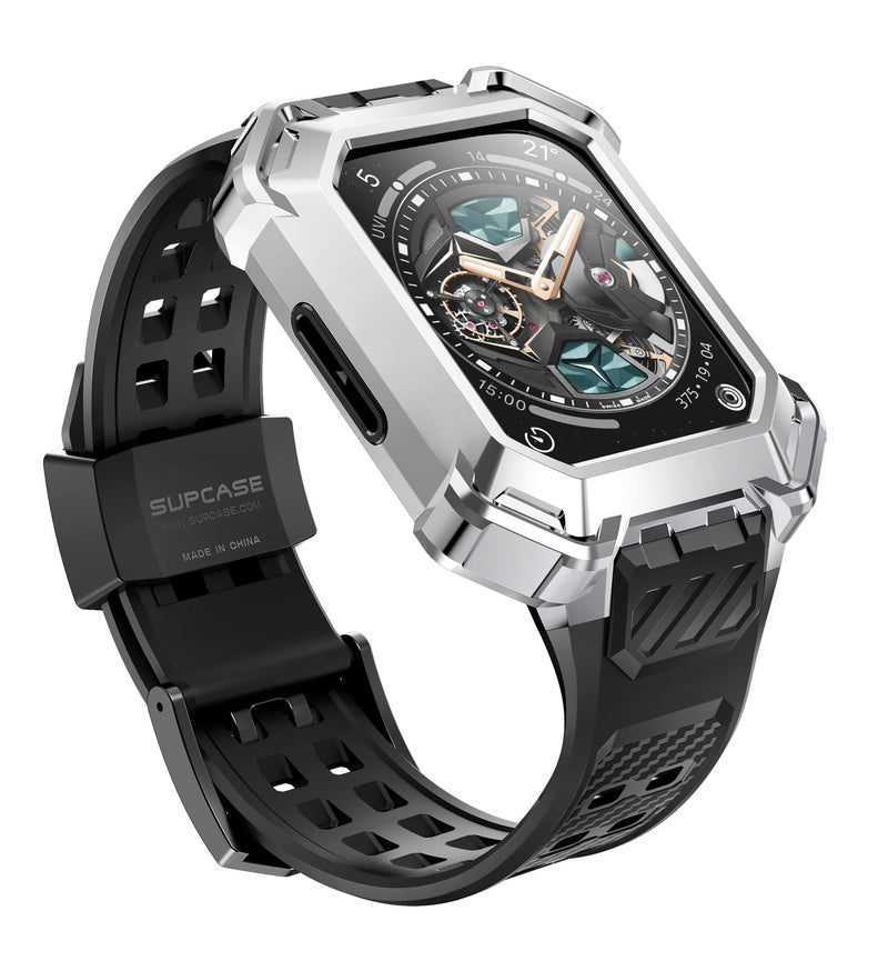 SUPCASE Unicorn Beetle Pro/Unicorn Beetle Pro XT Band for Apple Watch Series 8/7/6/SE/5/4 [45/44mm], Rugged Protective Case with Strap Bands (Black&Silver)