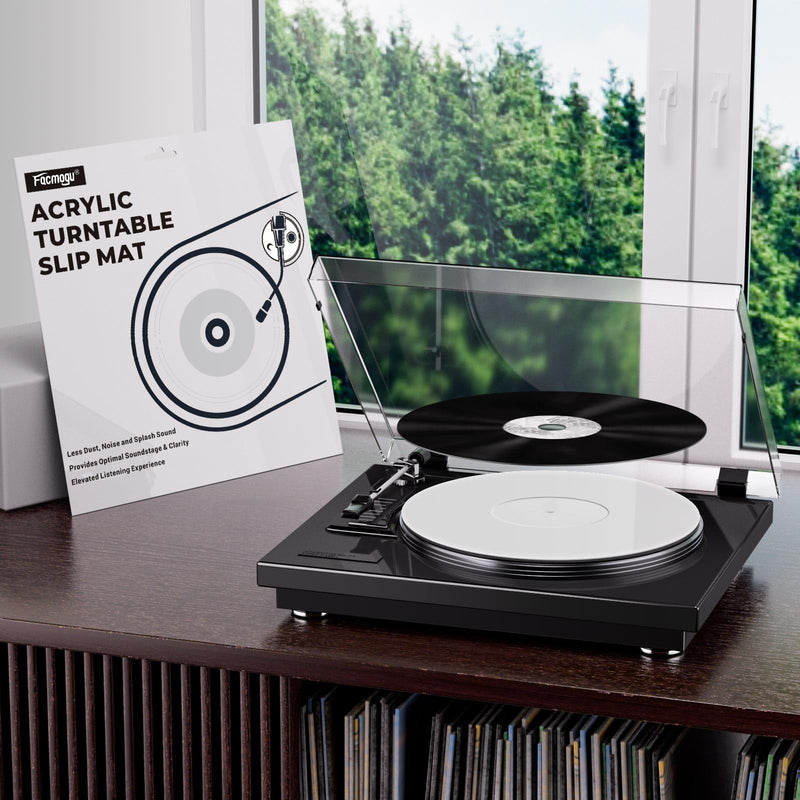 Facmogu 3mm White Acrylic Turntable Slipmat, 12In Vinyl Record Player Mats, Antistatic & Anti Vibration Record Platter Slip-Mat, Phonograph LP Record Mat, Reduce Noise & Tighter Bass Quality Slipmat