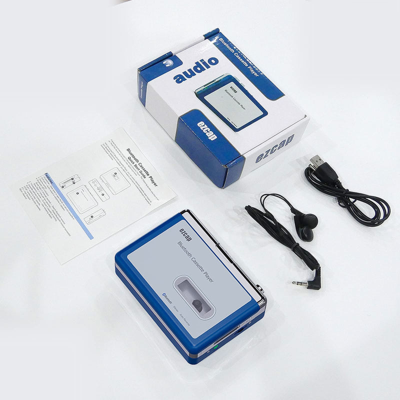 Ezcap Bluetooth Cassette Player, Walkman Tape Player with 3.5mm Jack Headphone and Speaker, Auto Reverse Function, USB Power/AA Battery Power Blue