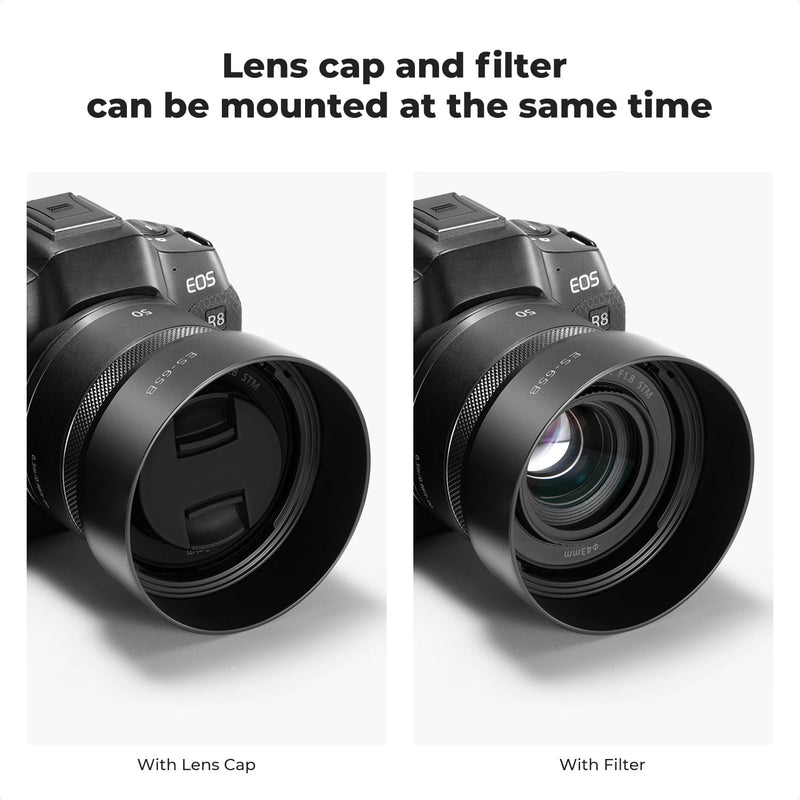 K&F CONCEPT Lens Hood Compatible with Canon RF 50mm F1.8 STM Lens, Reversible Snap on Camera Lens Shade Replacement of ES-65B Hood, Compatible with 43mm Filters and Lens Cap