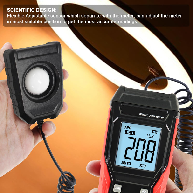 [AUSTRALIA] - Light Meter Digital Lux Meter Handheld Illuminance Light Meter with 360 Degree Rotating Sensor, 4 Digit LCD Display 0~200,000 Measurement Range Luxmeter Tester for Plants, Headlights, Home & Office 