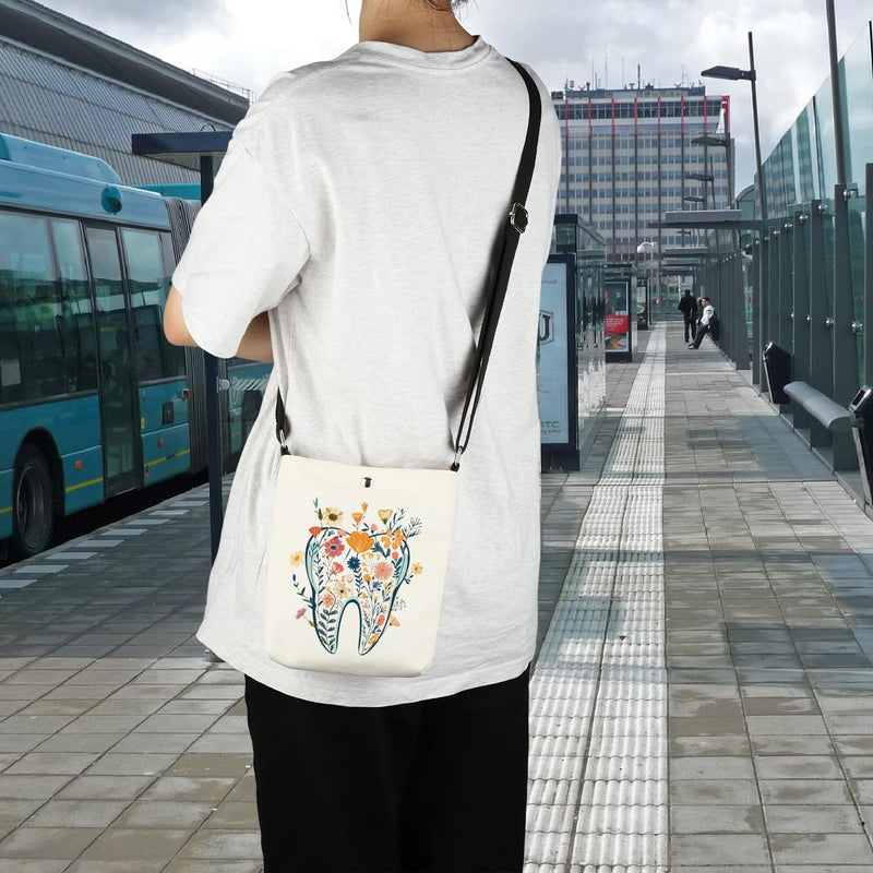 POFULL Teeth Corssbody Bag Dental Hygiene Gift Dental Gift DA Appreciation Gift Dental Assistant Messenger Bag Teeth Flower