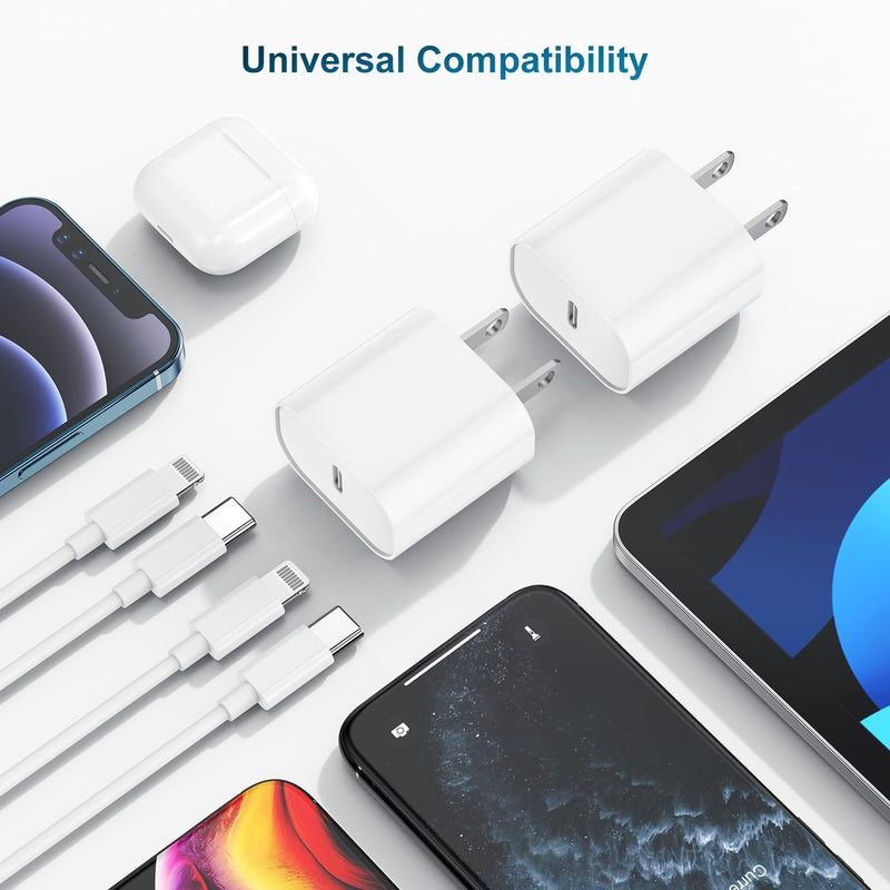 Phone Charger Fast Charging 10 FT, Long USB C to Lighting Cable 10 Foot with 20W USB C Rapid Phone Charger Block, Compatible with iPhone 14 Pro/13Pro Max/12/11Pro/Mini, 2 Pack White 2Pack 10FT