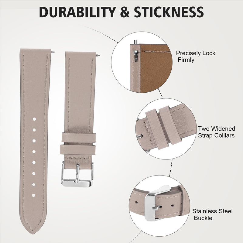 2 Pack Leather Watch Bands(Lightgray and Yellow) Compatible with Samsung Galaxy Watch Band, 20mm 22mm Lugs Watch Straps, Quick Release Wear-resistant Sweat-Resistant Smartwatch Replacement Strap